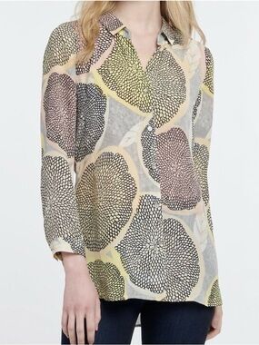 NIC+ZOE Abstract Floral Button-Front Blouse in Yellow, Pink, Gray